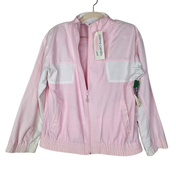 Deadstock 80s Pierre Cardin Actif M Pink White Full Zip Jacket Preppy Coastal - Picture 1 of 5